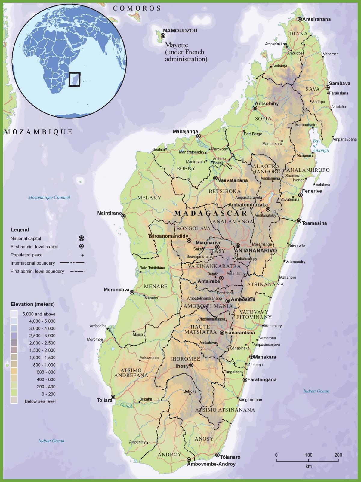 карта физичка карта Мадагаскар